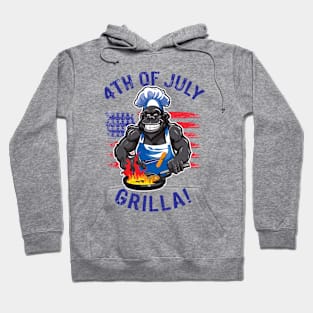 4th of July Grilla - Gorilla cooking on a BBQ Hoodie